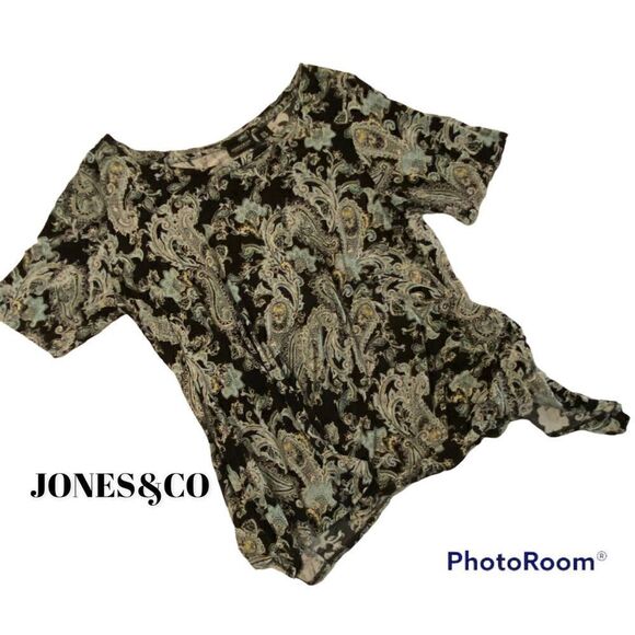 Woman’s JONES&CO NEW YORK SZ 1X Black Paisley Top - Picture 1 of 6